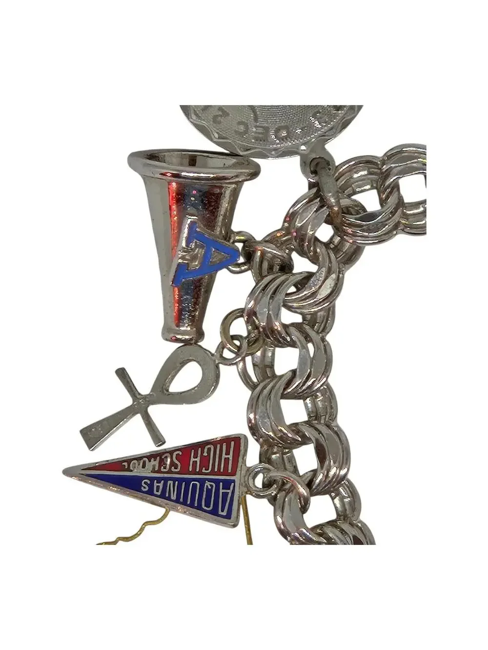 VTG Sterling Silver CHUNKY Heavy Estate Charm Bracelet , Iowa, St Thomas Aquinas